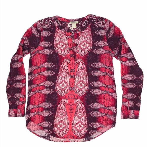 Lucky Brand Women's Paisley Popover Tunic - Long Sleeve Peasant Top With All-Over Print